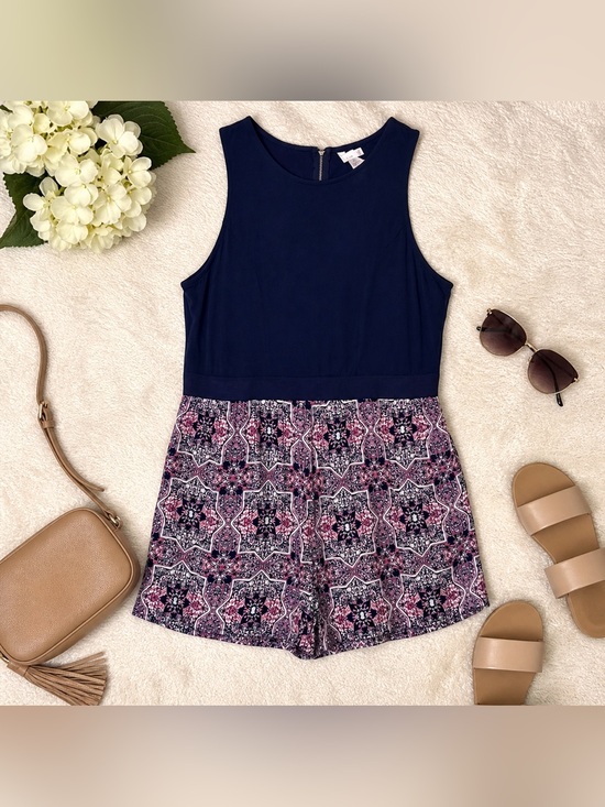 Xhilaration Pants - Xhilaration XL Navy Pink Boho Print Cutout Back Romper Summer Festival